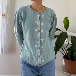 Woolrich Ramie Cotton Blend Flower Embroidered Cottagecore Cardigan Size L